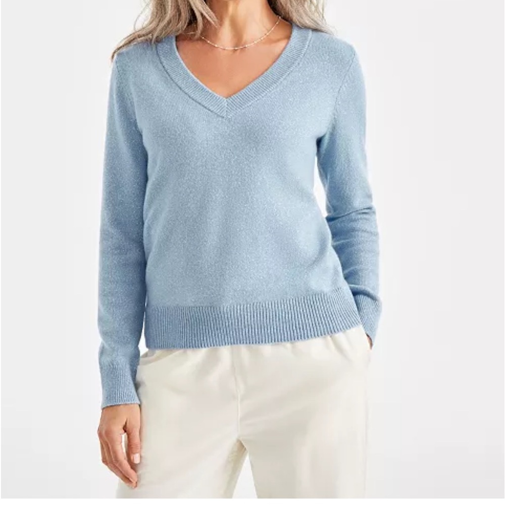 Style & Co® Metallic-Detailed V-neck Sweater